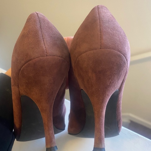Nickels Soft Suede Leather Heels Peep Toe Dark Mauve Brown Purple Size 7 - Picture 4 of 6